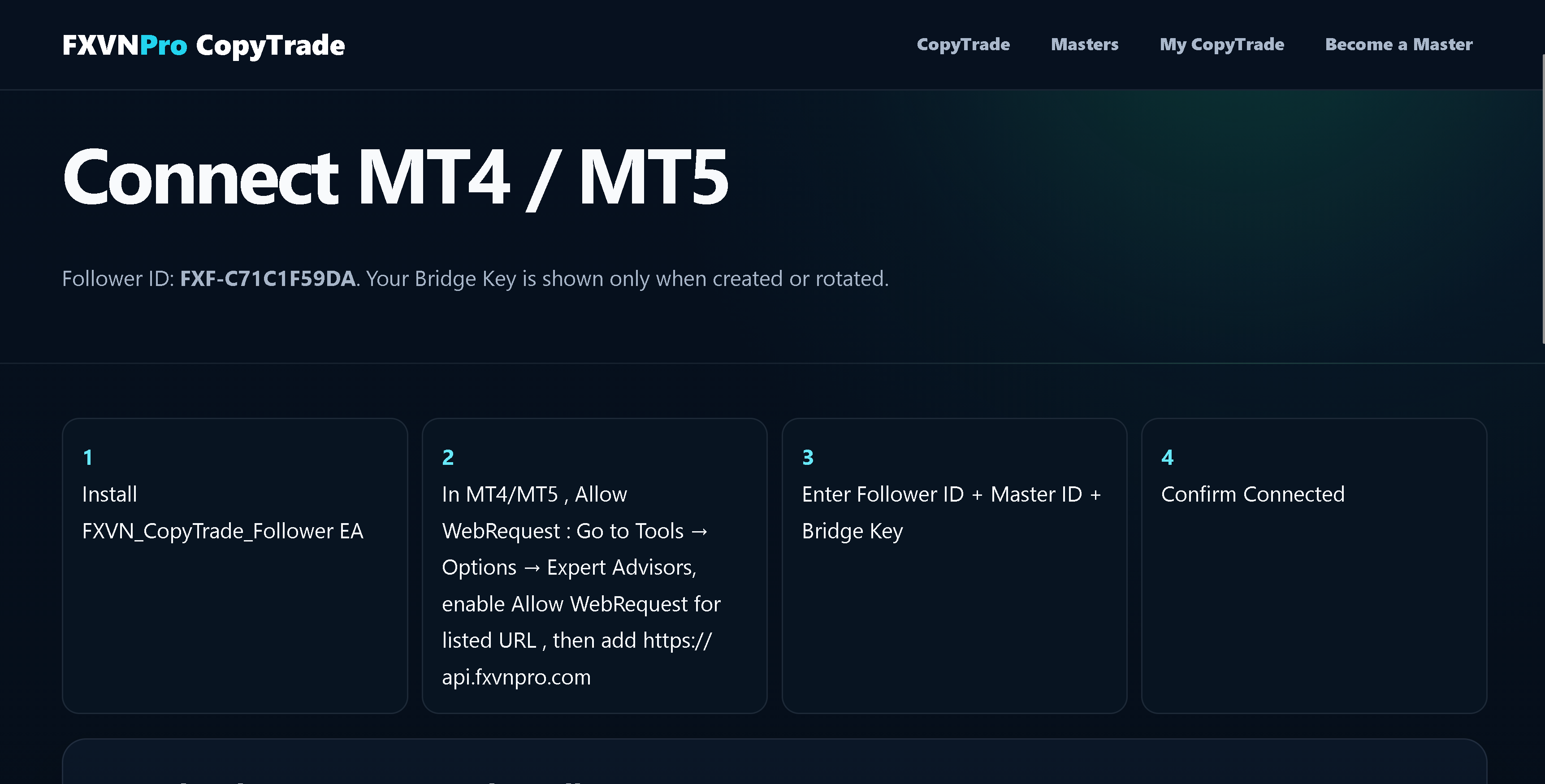 FXVN Connect MT4/MT5 instructions