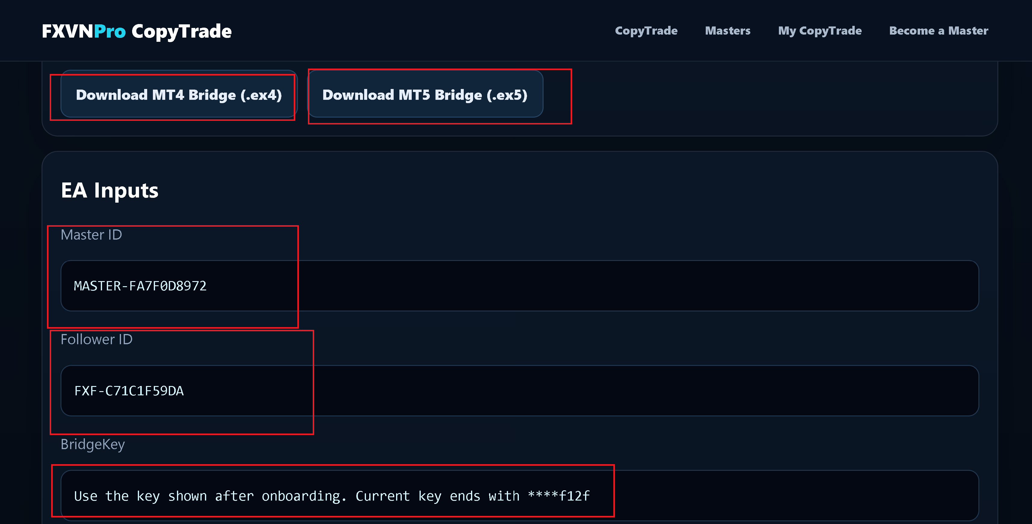 Download the Follower Bridge and review EA inputs