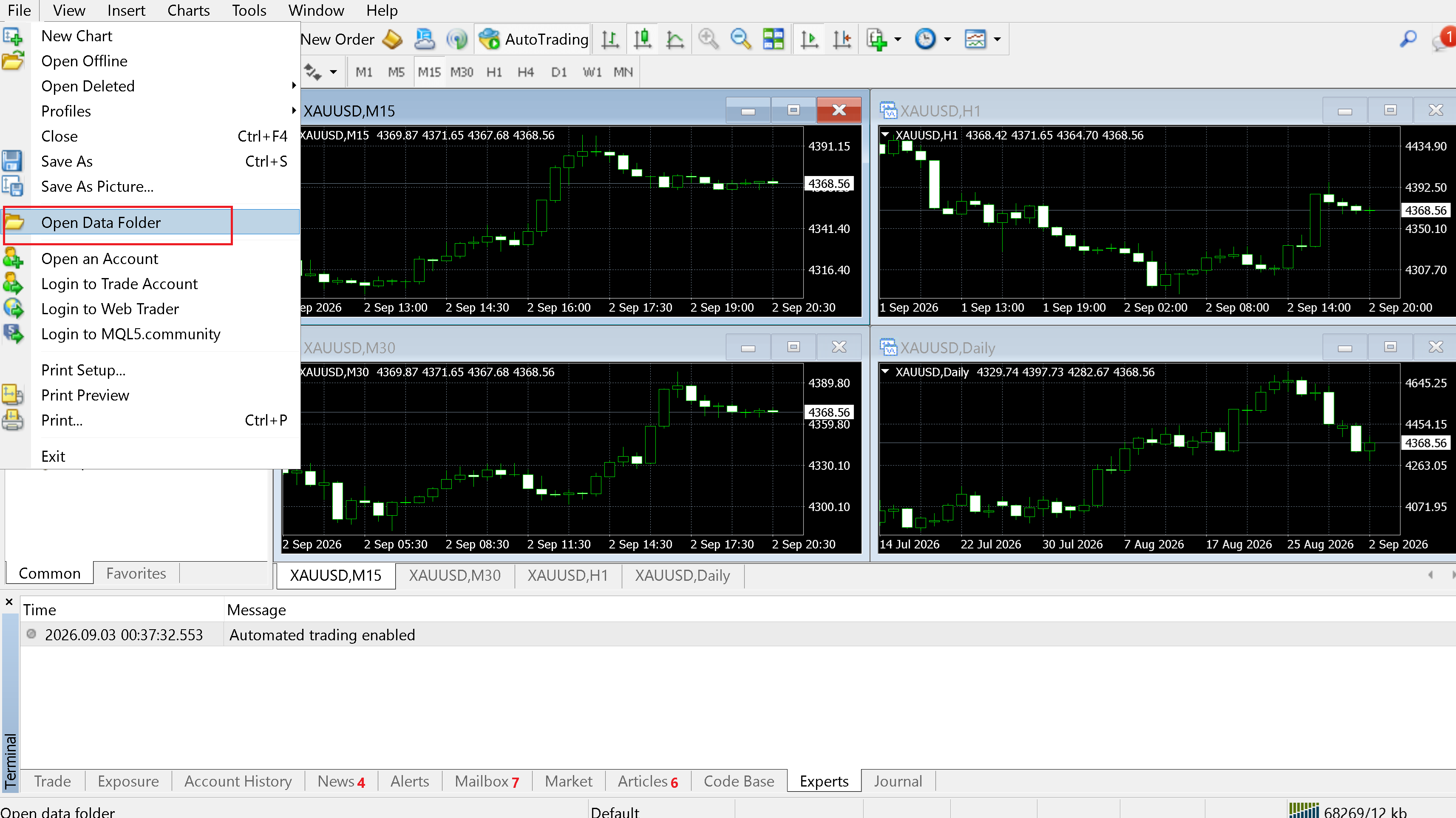 Open the MetaTrader Data Folder