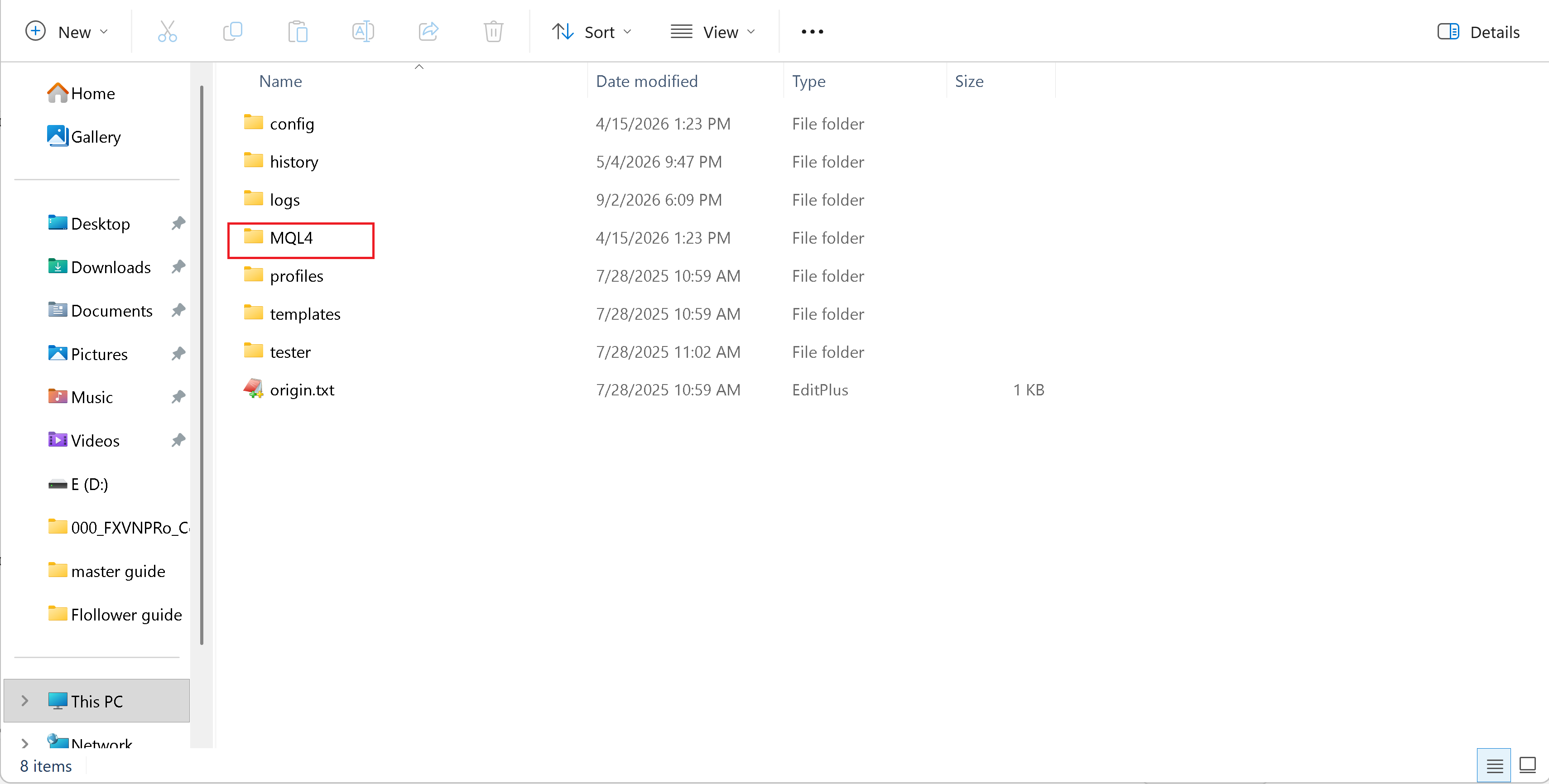 Open the MetaTrader MQL directory