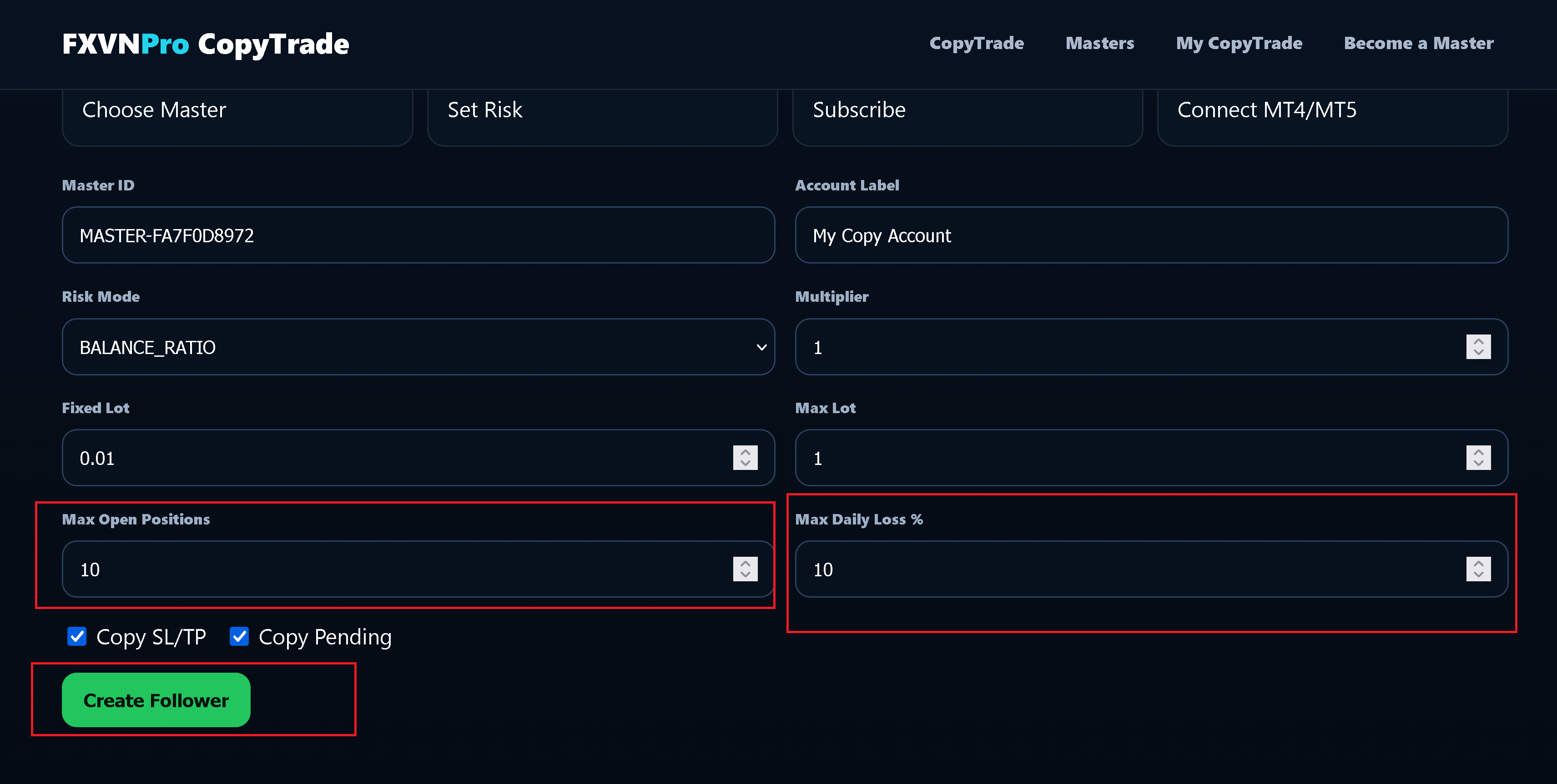 Review Follower settings before subscribing