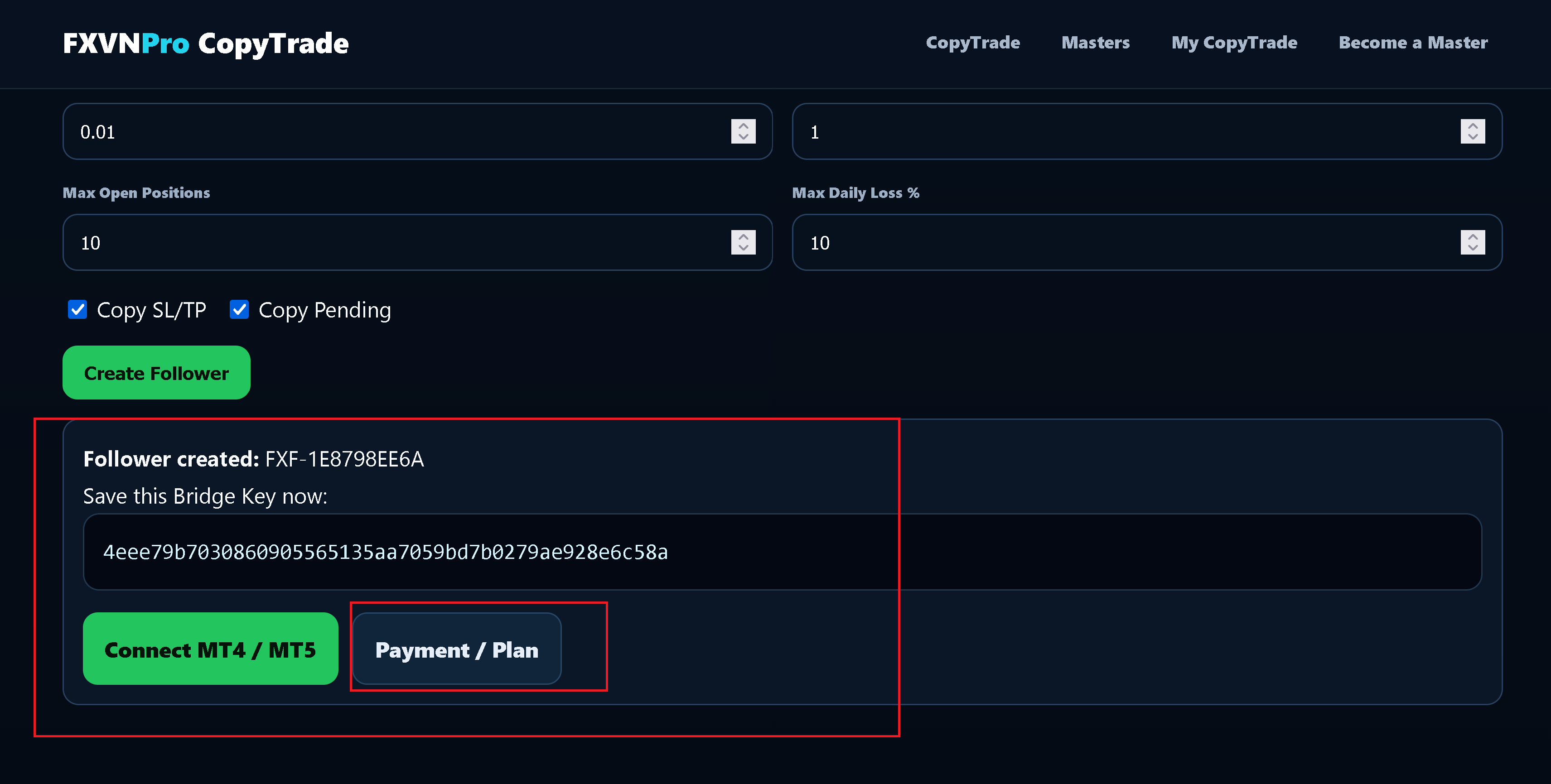Confirm the Follower connection and continue