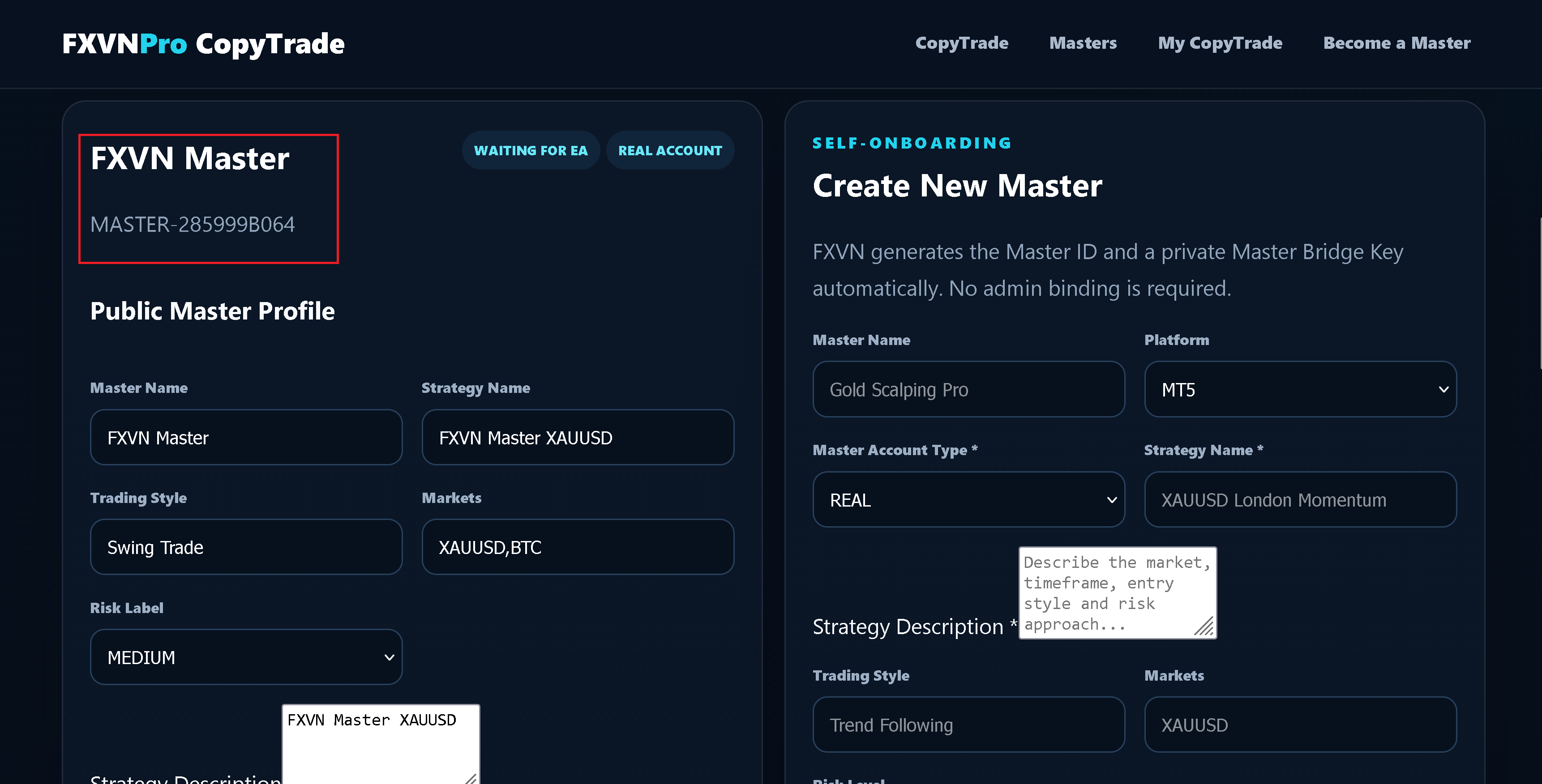 Review the newly created Master profile