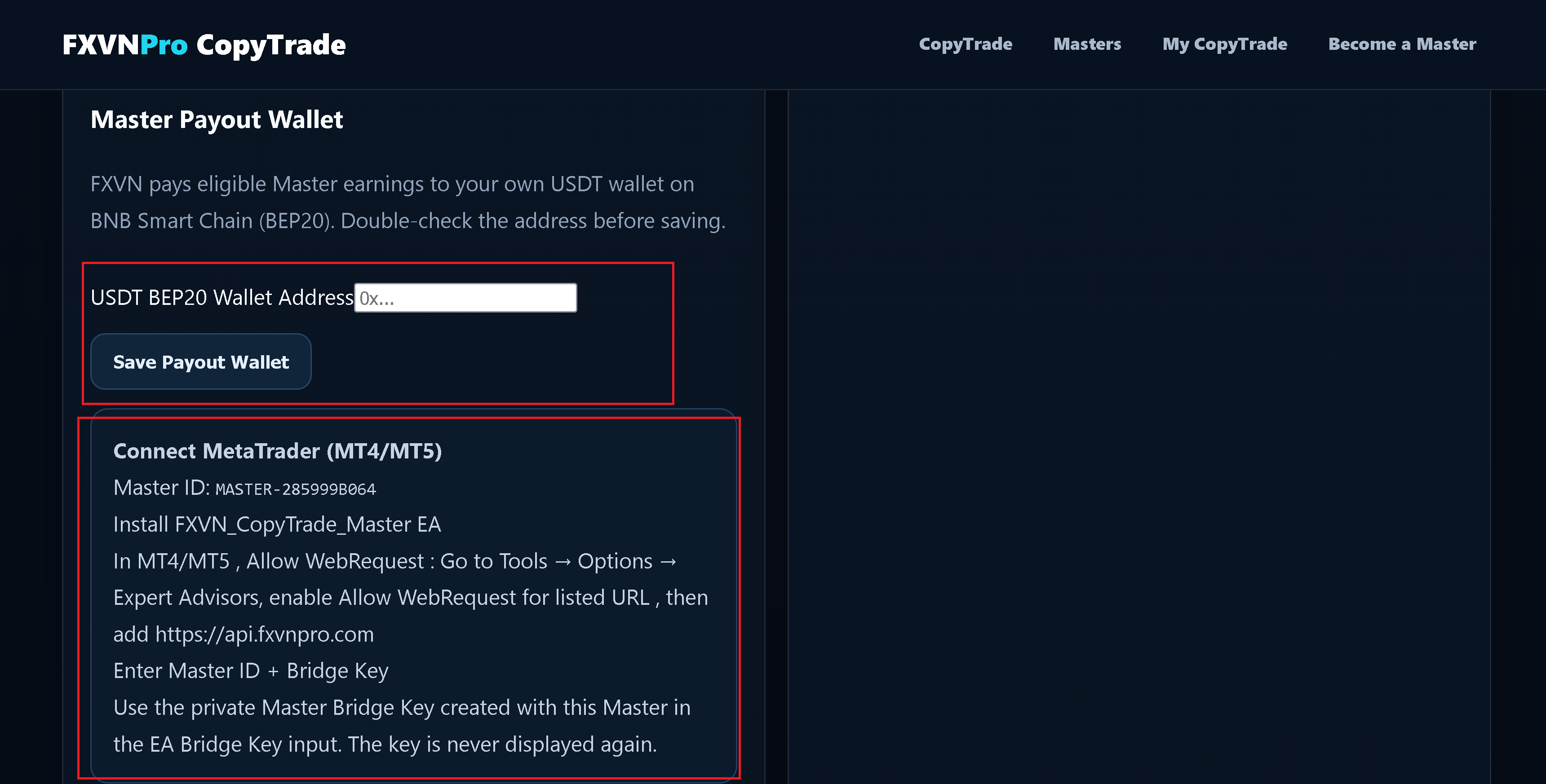 Save the Master payout wallet