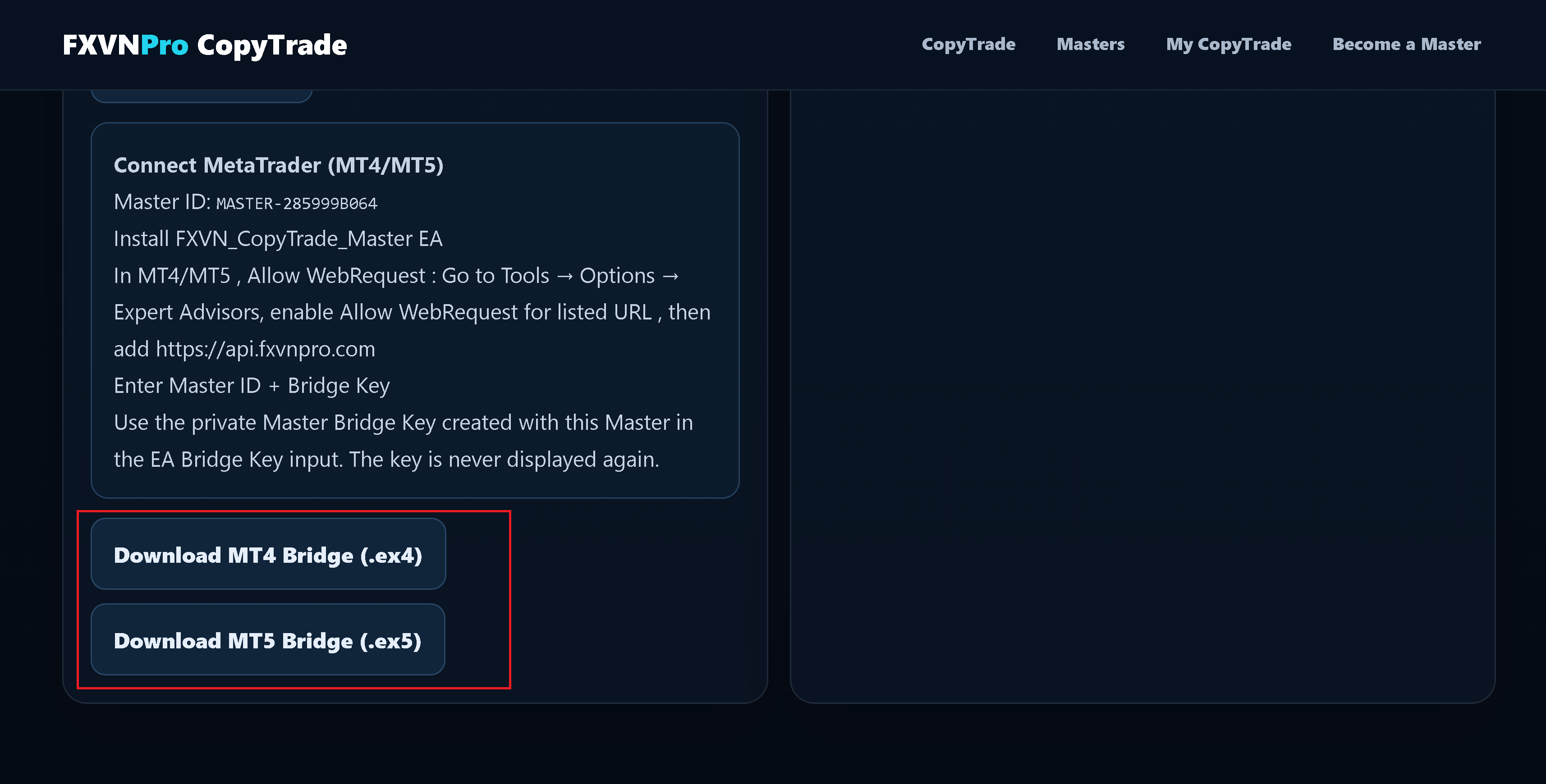 Download the MT4 or MT5 Master Bridge