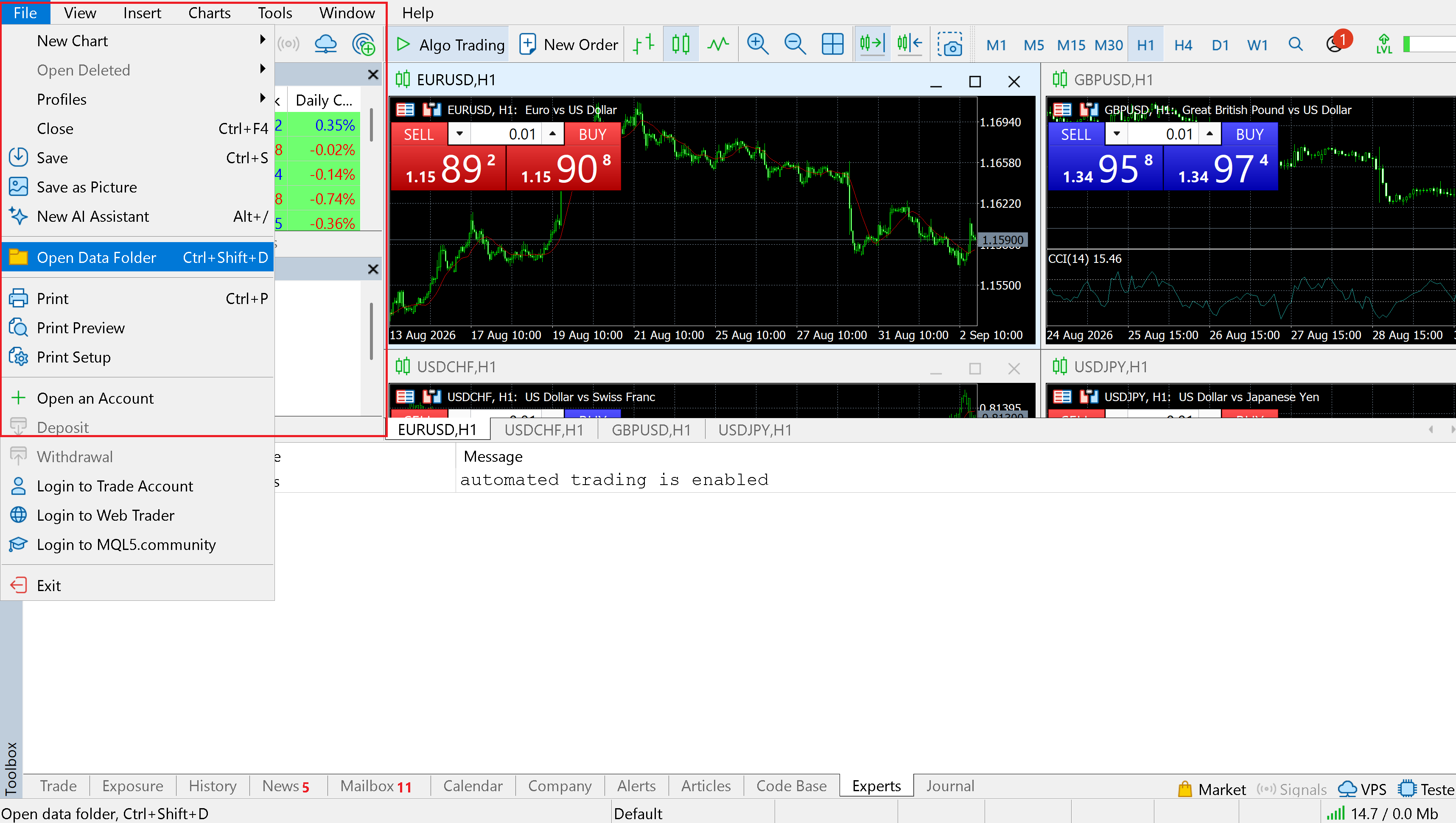 Open the MetaTrader Data Folder