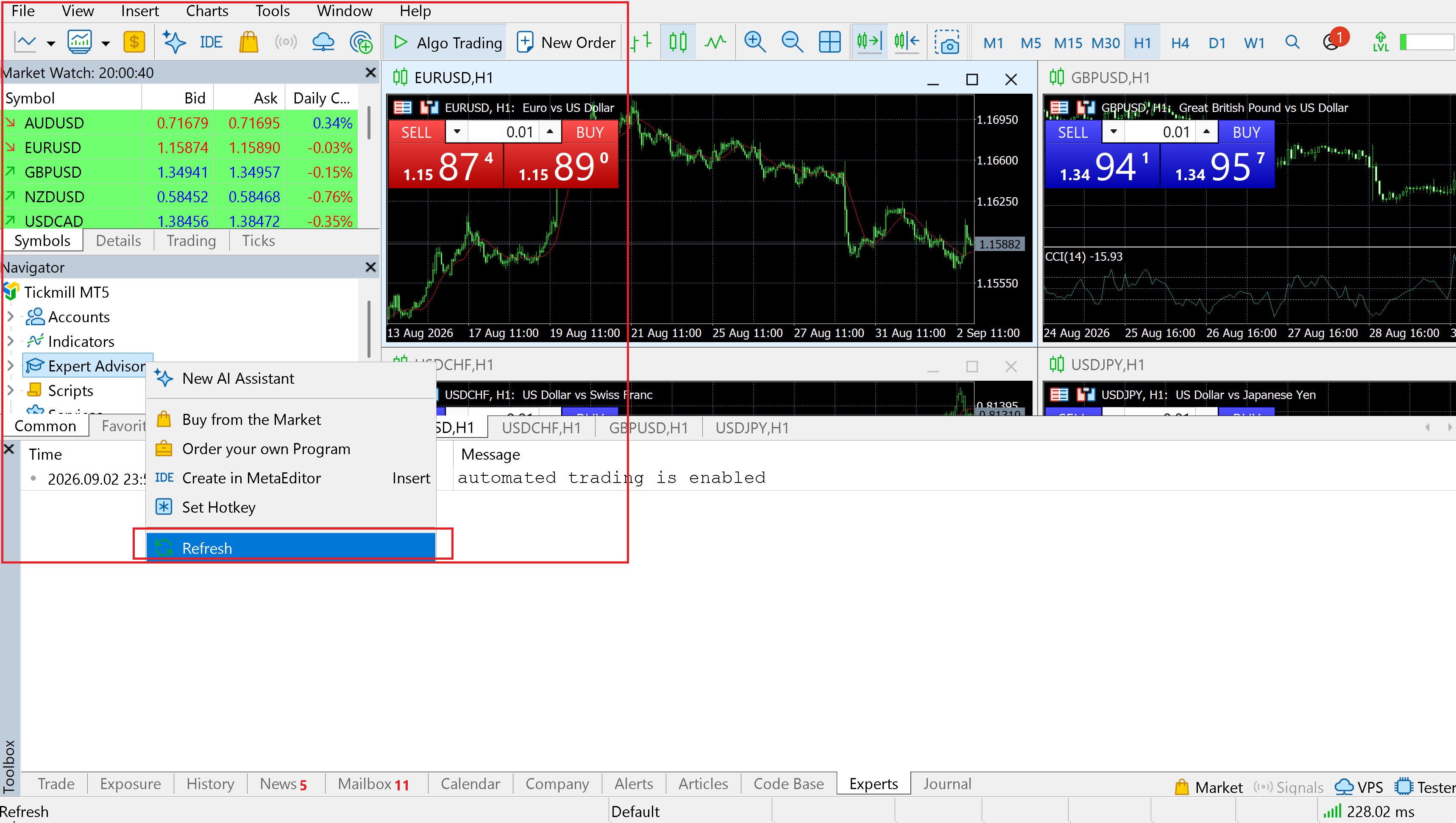 Attach the FXVN Master Bridge to a chart