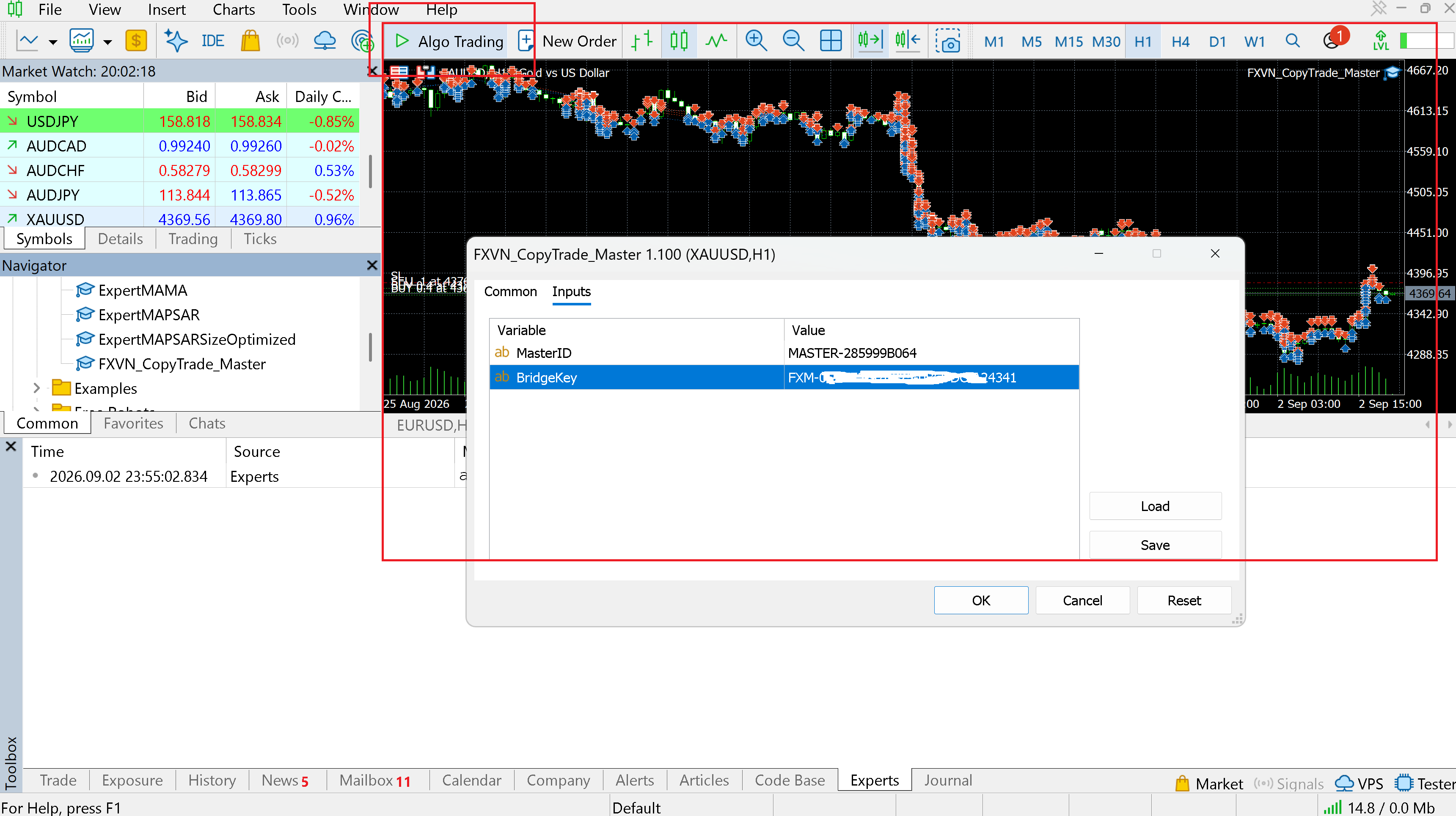 Open the Master Bridge EA properties