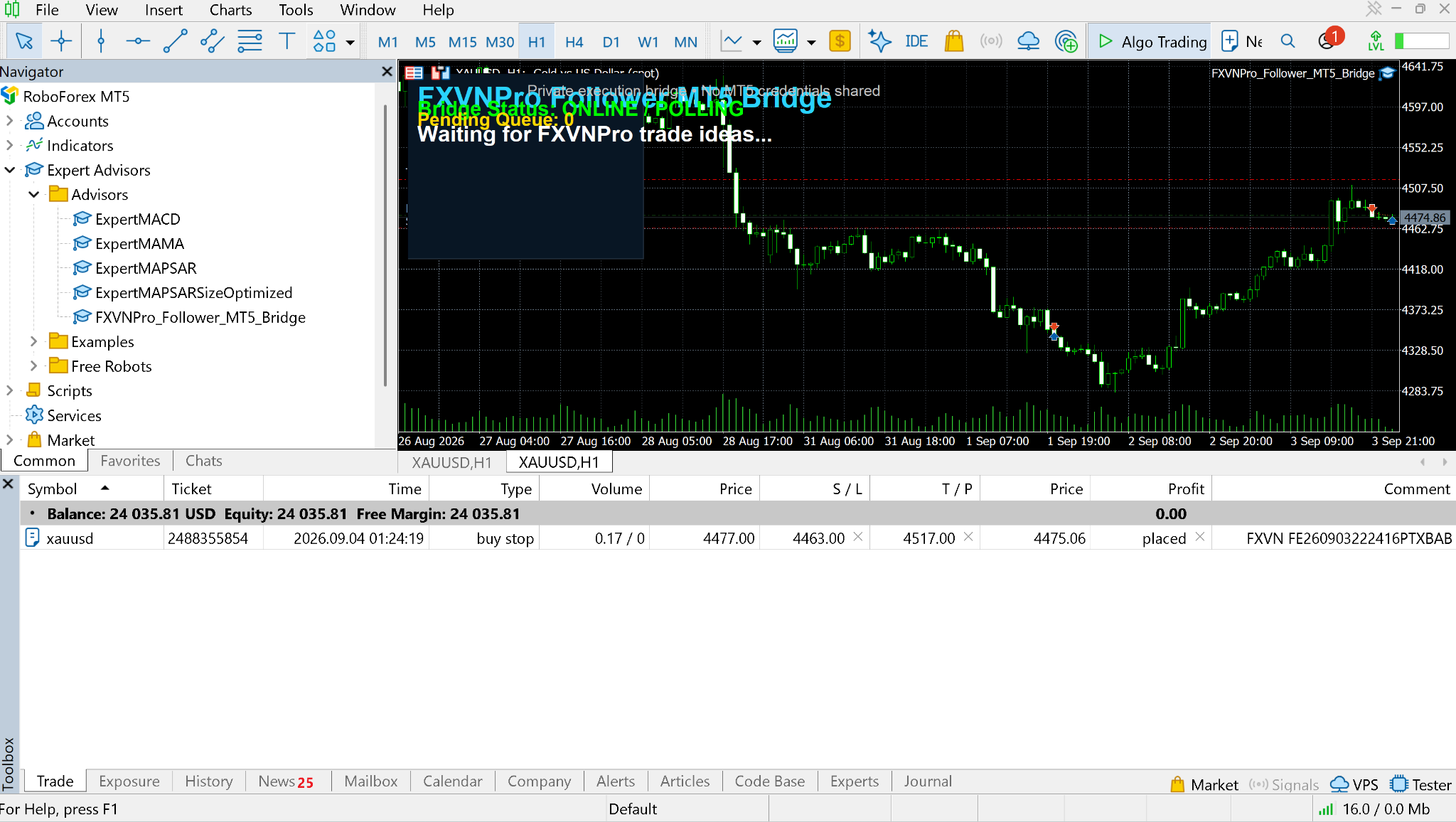 FXVNPro follower MetaTrader order