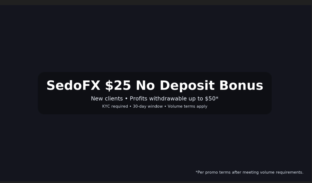 SedoFX $25 No Deposit Bonus