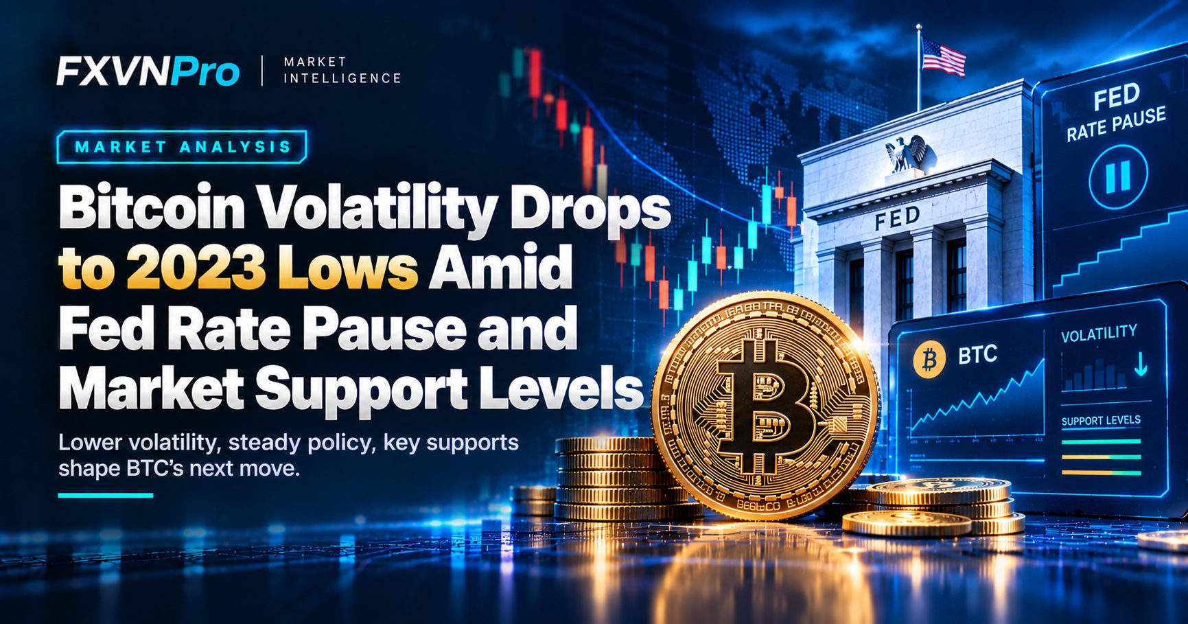 Bitcoin Volatility Drops to 2023 Lows Amid Fed Rate Pause and Market Support Levels