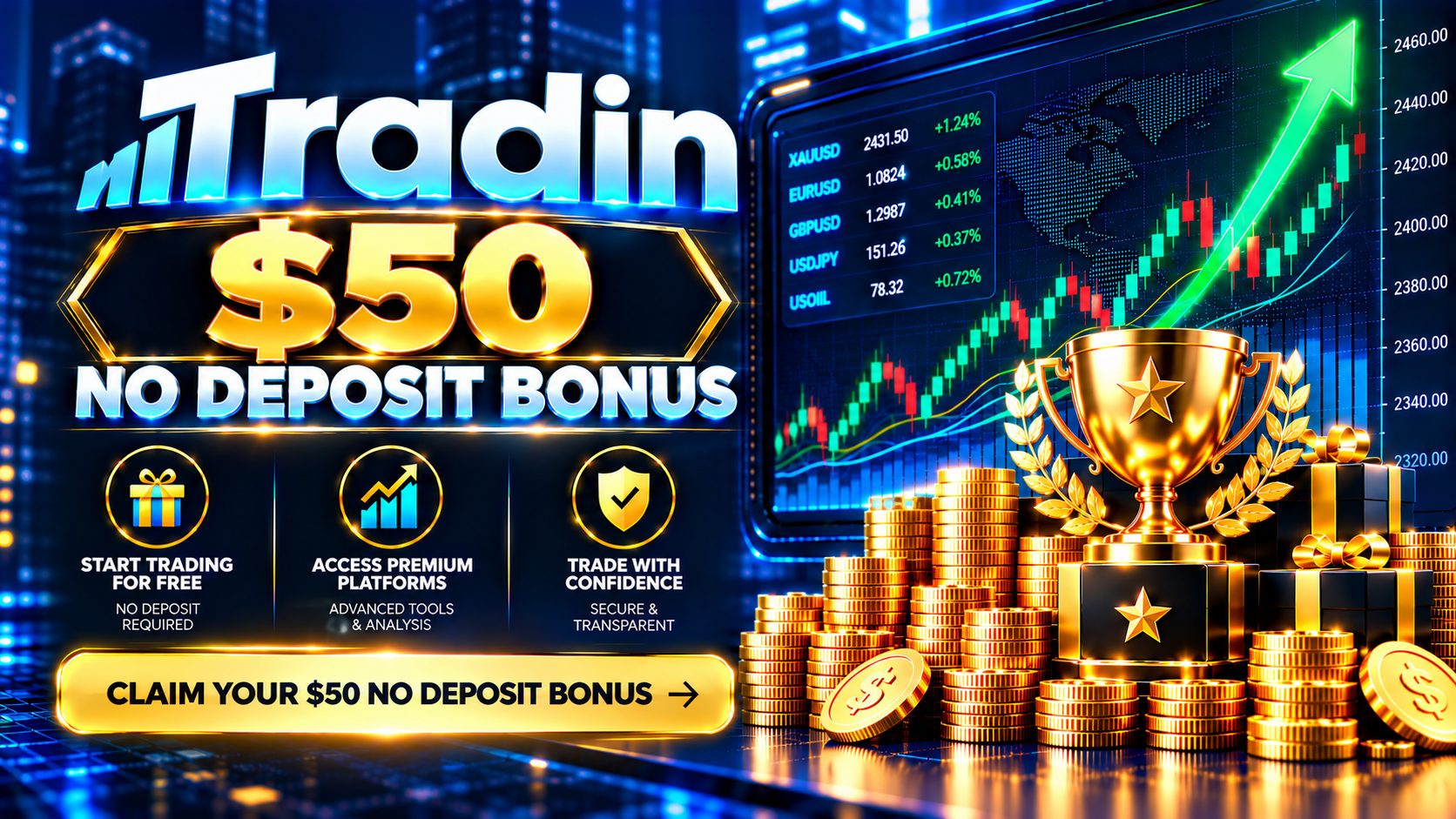 Tradin $50 No Deposit Bonus
